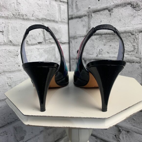 Bally Vintage Pointy Toe Sling Back Patent Black Leather Colour Block Pump - Picture 5 of 7